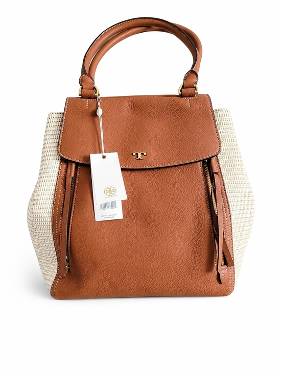 Tory Burch Handbags - Tory Burch Cognac Leather Tote with Cream Woven Sides